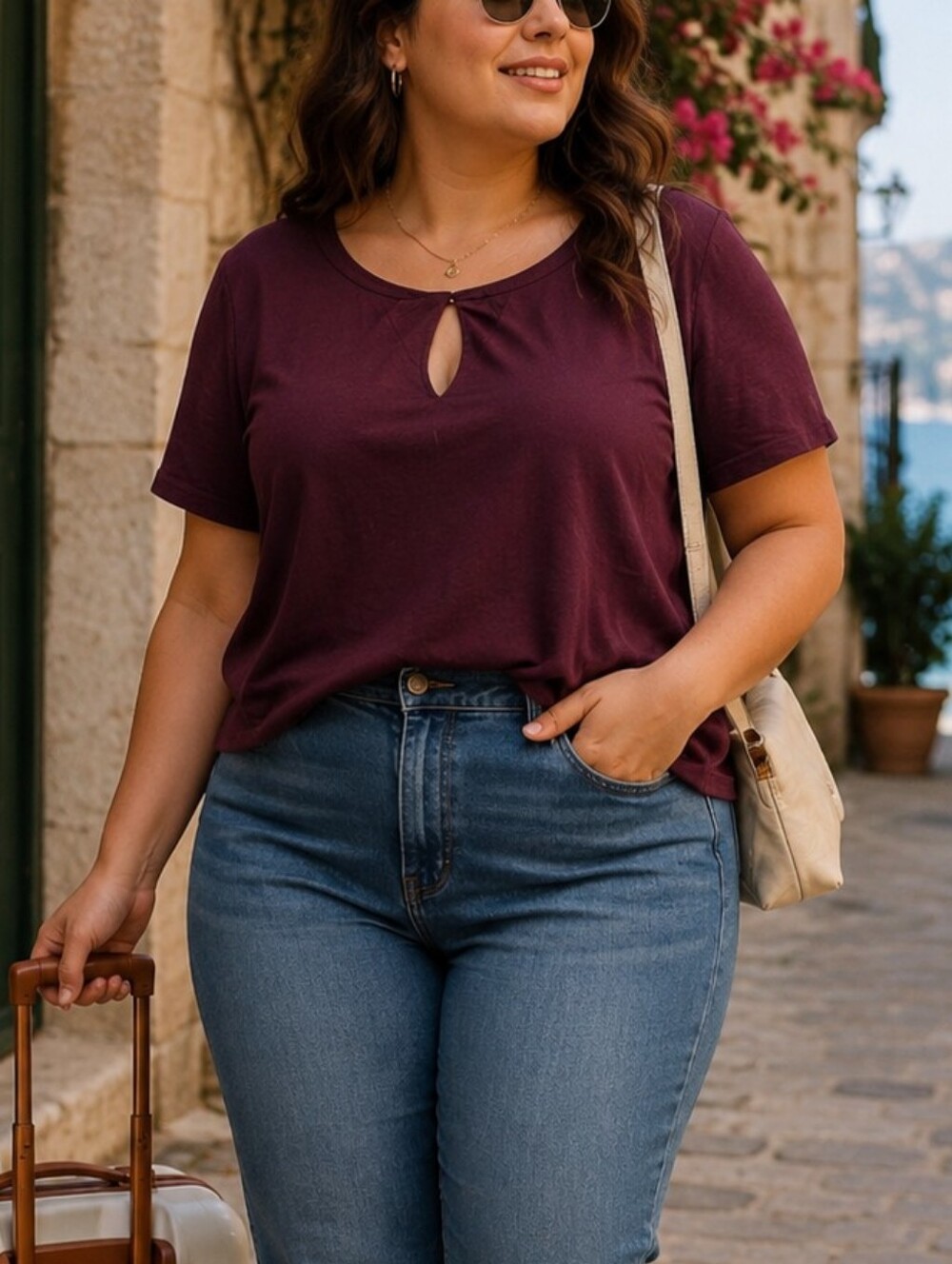 Bloomchic  Plum Short Sleeve Top with Front Keyhole size 18-20